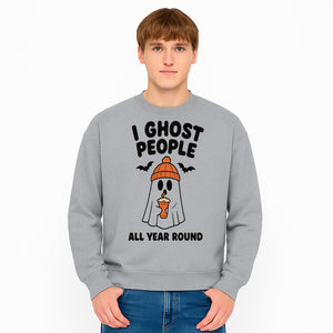 I Ghost People All Year Round - Cute Halloween Ghost with Coffee, Spooky Decor, Fun Ghost Theme, Autumn Apparel, Gift Idea - Sweatshirt 1758254674343.jpg