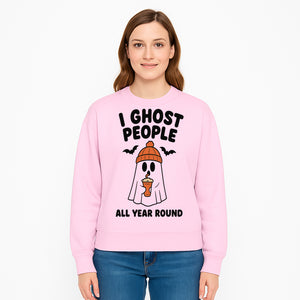 I Ghost People All Year Round - Cute Halloween Ghost with Coffee, Spooky Decor, Fun Ghost Theme, Autumn Apparel, Gift Idea - Sweatshirt 1758254674501.jpg