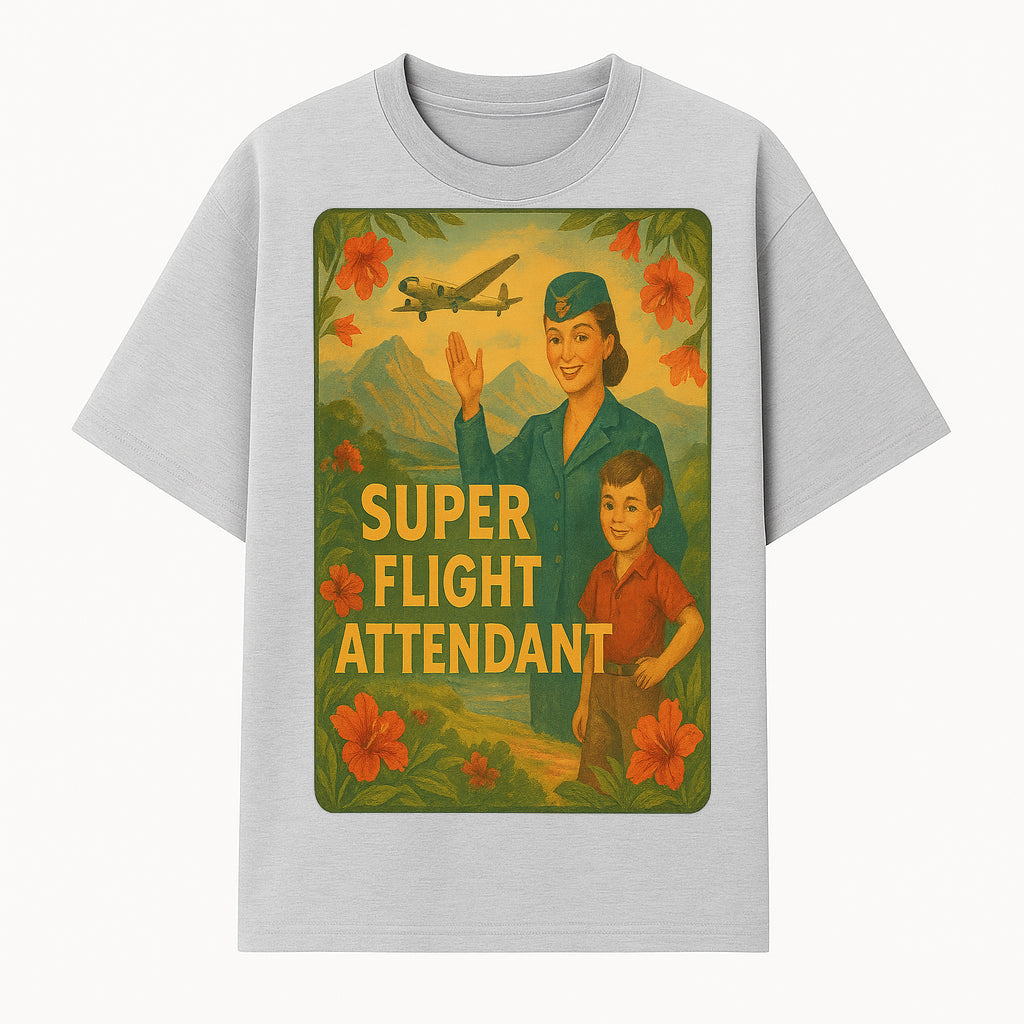 Vintage Super Flight Attendant Wall Art, Retro Travel Decor, Aviation Print, Kid Friendly, Floral Design, Aviation Enthusiast Gift - T-shirt 1758254674670.jpg