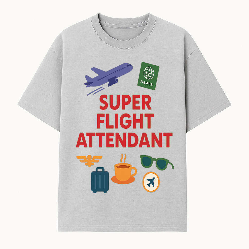 Super Flight Attendant Travel-Themed T-Shirt with Airplane, Passport, Coffee, and Luggage Graphics for Aviation Lovers - T-shirt 1758254676259.jpg