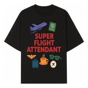 Super Flight Attendant Travel-Themed T-Shirt with Airplane, Passport, Coffee, and Luggage Graphics for Aviation Lovers - T-shirt 1758254676459.jpg