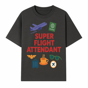 Super Flight Attendant Travel-Themed T-Shirt with Airplane, Passport, Coffee, and Luggage Graphics for Aviation Lovers - T-shirt 1758254676646.jpg