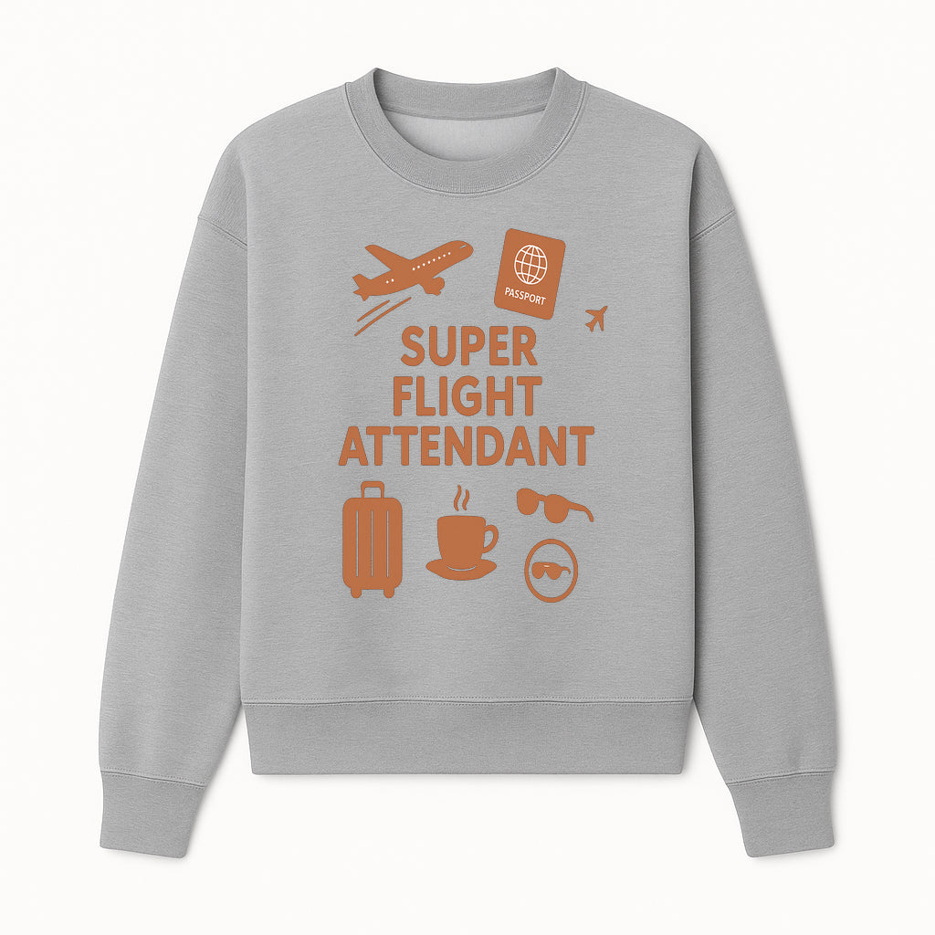 Super Flight Attendant Travel Design - Airplane, Passport, Coffee, Luggage - Perfect Gift for Flight Crew and Travelers - Sweatshirt 1758254676939.jpg