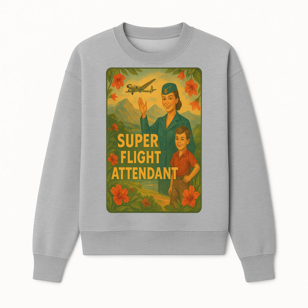 Vintage Super Flight Attendant Wall Art, Retro Travel Decor, Aviation Print, Kid Friendly, Floral Design, Aviation Enthusiast Gift - Sweatshirt 1758254677969.jpg