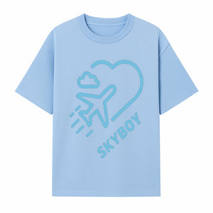 Skyboy Air Travel Graphic Tee with Airplane and Heart Design - Perfect for Aviation Lovers and Travelers - T-shirt 1758254678187.jpg