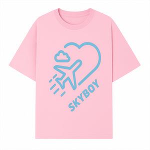 Skyboy Air Travel Graphic Tee with Airplane and Heart Design - Perfect for Aviation Lovers and Travelers - T-shirt 1758254678340.jpg