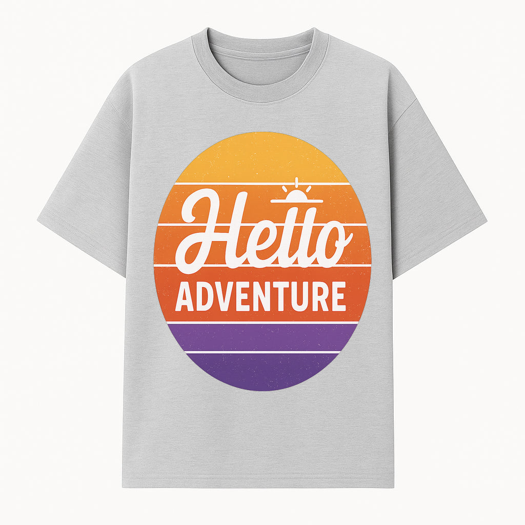 Hello Adventure Retro Wall Art Print | Travel Decor | Vintage Sunrise Design for Home and Office | Motivational Quote Art - T-shirt 1758254678349.jpg