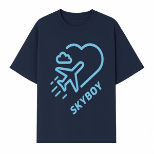 Skyboy Air Travel Graphic Tee with Airplane and Heart Design - Perfect for Aviation Lovers and Travelers - T-shirt 1758254678623.jpg