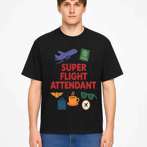 Super Flight Attendant Travel-Themed T-Shirt with Airplane, Passport, Coffee, and Luggage Graphics for Aviation Lovers - T-shirt 1758254679178.jpg