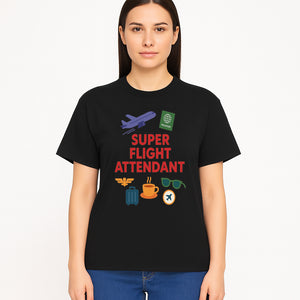 Super Flight Attendant Travel-Themed T-Shirt with Airplane, Passport, Coffee, and Luggage Graphics for Aviation Lovers - T-shirt 1758254679356.jpg