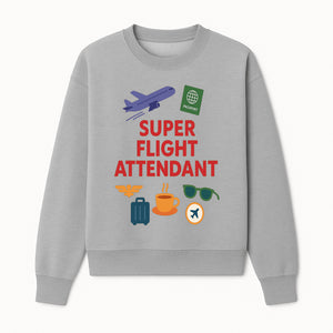 Super Flight Attendant Travel-Themed T-Shirt with Airplane, Passport, Coffee, and Luggage Graphics for Aviation Lovers - Sweatshirt 1758254679537.jpg
