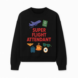 Super Flight Attendant Travel-Themed T-Shirt with Airplane, Passport, Coffee, and Luggage Graphics for Aviation Lovers - Sweatshirt 1758254679717.jpg