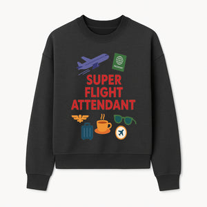 Super Flight Attendant Travel-Themed T-Shirt with Airplane, Passport, Coffee, and Luggage Graphics for Aviation Lovers - Sweatshirt 1758254679864.jpg