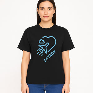 Skyboy Air Travel Graphic Tee with Airplane and Heart Design - Perfect for Aviation Lovers and Travelers - T-shirt 1758254680513.jpg