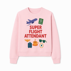 Super Flight Attendant Travel-Themed T-Shirt with Airplane, Passport, Coffee, and Luggage Graphics for Aviation Lovers - Sweatshirt 1758254680644.jpg