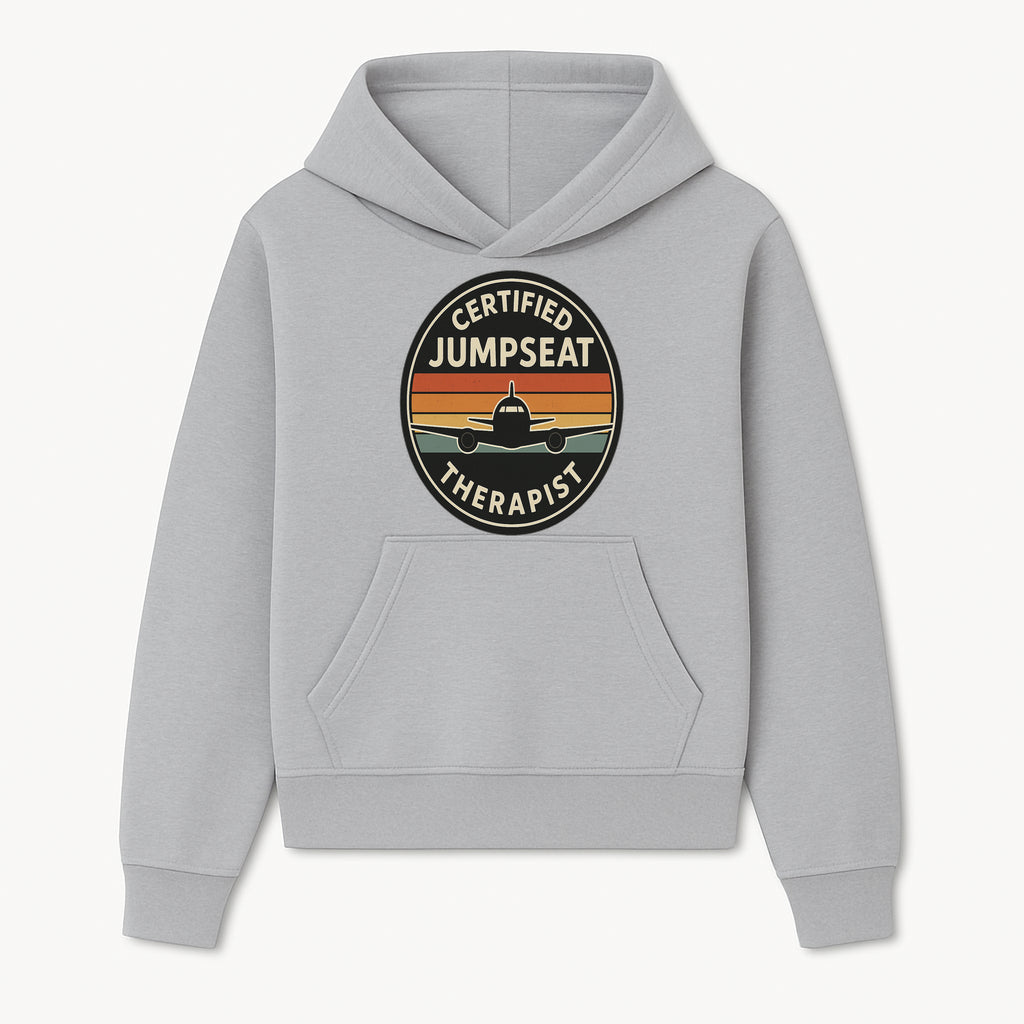 Certified Jumpseat Therapist Vintage Airplane Patch | Retro Aviation Enthusiast Gift | Airline Cabin Crew Humor Decor - Hoodie 1758254680932.jpg