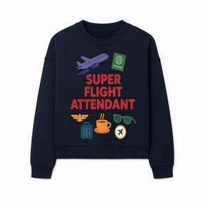 Super Flight Attendant Travel-Themed T-Shirt with Airplane, Passport, Coffee, and Luggage Graphics for Aviation Lovers - Sweatshirt 1758254680954.jpg