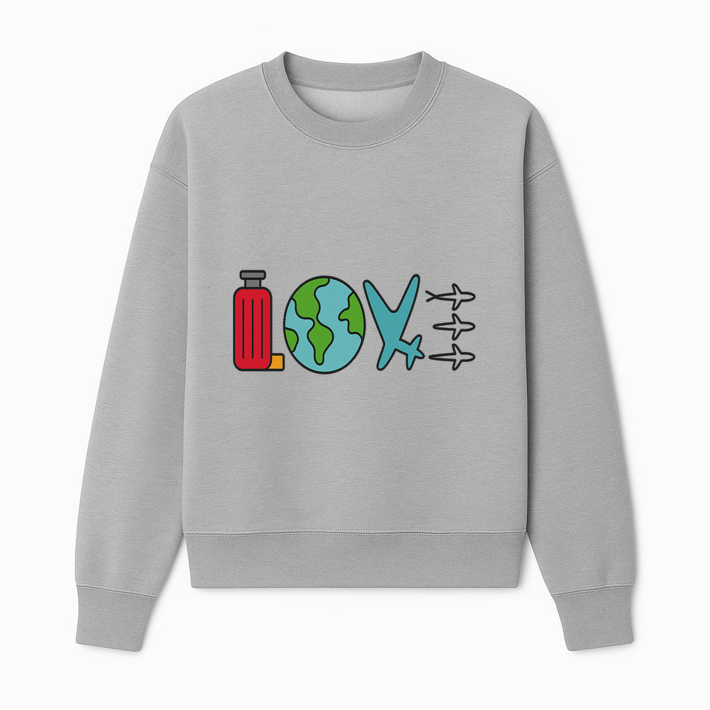 Travel Themed Love Design with Suitcase, Globe, Airplane, and Planes - Perfect for Adventurers and Wanderlust Gifts - Sweatshirt 1758254681874.jpg