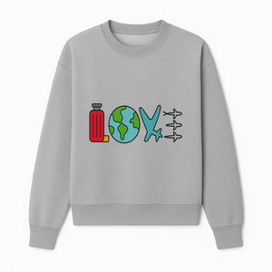 Travel Themed Love Design with Suitcase, Globe, Airplane, and Planes - Perfect for Adventurers and Wanderlust Gifts - Sweatshirt 1758254681874.jpg