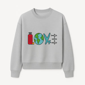 Travel Themed Love Design with Suitcase, Globe, Airplane, and Planes - Perfect for Adventurers and Wanderlust Gifts - Sweatshirt 1758254682483.jpg