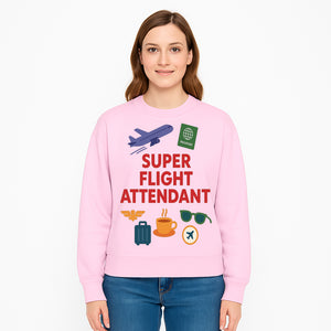 Super Flight Attendant Travel-Themed T-Shirt with Airplane, Passport, Coffee, and Luggage Graphics for Aviation Lovers - Sweatshirt 1758254682722.jpg
