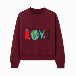 Travel Themed Love Design with Suitcase, Globe, Airplane, and Planes - Perfect for Adventurers and Wanderlust Gifts - Sweatshirt 1758254683050.jpg