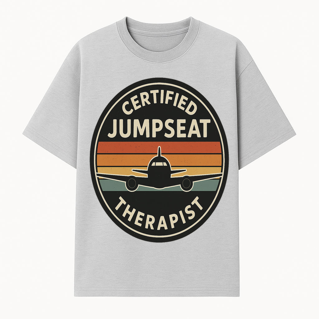 Certified Jumpseat Therapist Vintage Airplane Patch | Retro Aviation Enthusiast Gift | Airline Cabin Crew Humor Decor - T-shirt 1758254684265.jpg