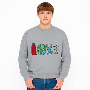 Travel Themed Love Design with Suitcase, Globe, Airplane, and Planes - Perfect for Adventurers and Wanderlust Gifts - Sweatshirt 1758254684878.jpg