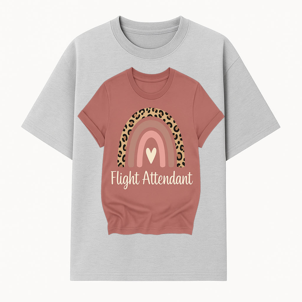 Flight Attendant Graphic Tee with Rainbow and Leopard Print Design for Trendy Airline Professionals - T-shirt 1758254687615.jpg