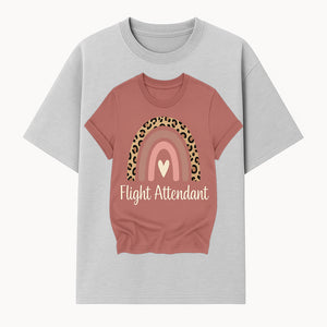 Flight Attendant Graphic Tee with Rainbow and Leopard Print Design for Trendy Airline Professionals - T-shirt 1758254687615.jpg