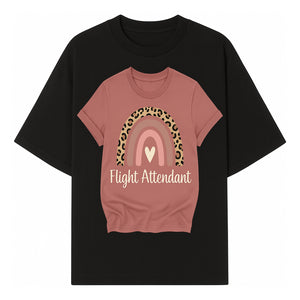 Flight Attendant Graphic Tee with Rainbow and Leopard Print Design for Trendy Airline Professionals - T-shirt 1758254687777.jpg