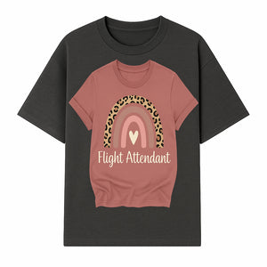 Flight Attendant Graphic Tee with Rainbow and Leopard Print Design for Trendy Airline Professionals - T-shirt 1758254687967.jpg