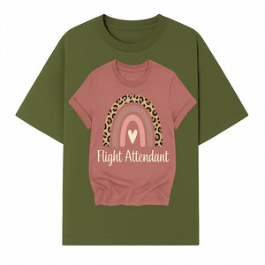 Flight Attendant Graphic Tee with Rainbow and Leopard Print Design for Trendy Airline Professionals - T-shirt 1758254688114.jpg
