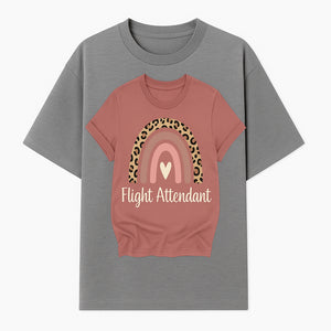 Flight Attendant Graphic Tee with Rainbow and Leopard Print Design for Trendy Airline Professionals - T-shirt 1758254688307.jpg