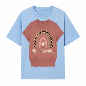 Flight Attendant Graphic Tee with Rainbow and Leopard Print Design for Trendy Airline Professionals - T-shirt 1758254688497.jpg