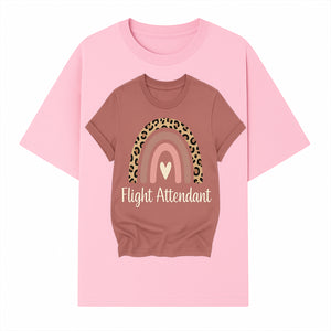 Flight Attendant Graphic Tee with Rainbow and Leopard Print Design for Trendy Airline Professionals - T-shirt 1758254688664.jpg