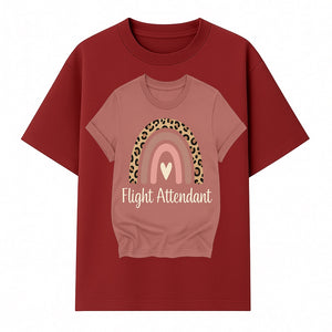 Flight Attendant Graphic Tee with Rainbow and Leopard Print Design for Trendy Airline Professionals - T-shirt 1758254688906.jpg