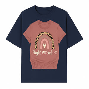 Flight Attendant Graphic Tee with Rainbow and Leopard Print Design for Trendy Airline Professionals - T-shirt 1758254689058.jpg
