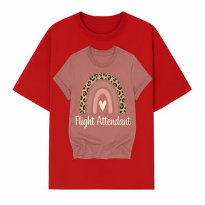 Flight Attendant Graphic Tee with Rainbow and Leopard Print Design for Trendy Airline Professionals - T-shirt 1758254689239.jpg