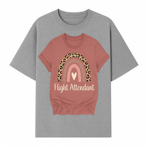 Flight Attendant Graphic Tee with Rainbow and Leopard Print Design for Trendy Airline Professionals - T-shirt 1758254689404.jpg