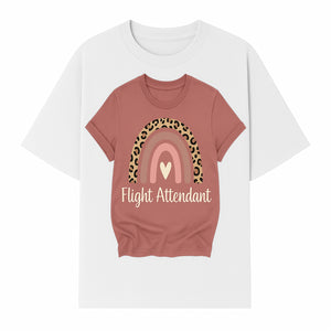 Flight Attendant Graphic Tee with Rainbow and Leopard Print Design for Trendy Airline Professionals - T-shirt 1758254689549.jpg