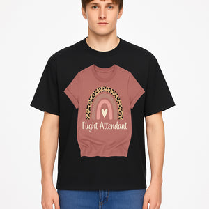 Flight Attendant Graphic Tee with Rainbow and Leopard Print Design for Trendy Airline Professionals - T-shirt 1758254690729.jpg