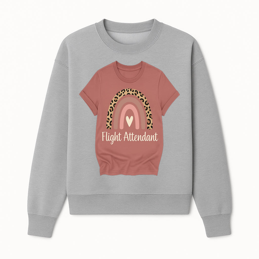 Flight Attendant Graphic Tee with Rainbow and Leopard Print Design for Trendy Airline Professionals - Sweatshirt 1758254691012.jpg