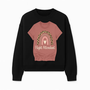 Flight Attendant Graphic Tee with Rainbow and Leopard Print Design for Trendy Airline Professionals - Sweatshirt 1758254691198.jpg