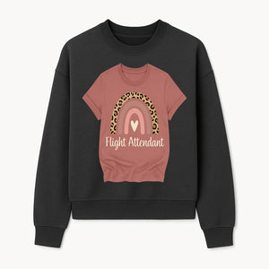 Flight Attendant Graphic Tee with Rainbow and Leopard Print Design for Trendy Airline Professionals - Sweatshirt 1758254691349.jpg