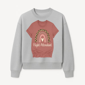 Flight Attendant Graphic Tee with Rainbow and Leopard Print Design for Trendy Airline Professionals - Sweatshirt 1758254691654.jpg
