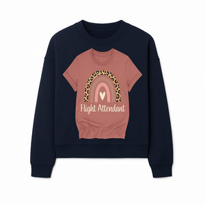Flight Attendant Graphic Tee with Rainbow and Leopard Print Design for Trendy Airline Professionals - Sweatshirt 1758254692286.jpg