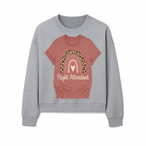 Flight Attendant Graphic Tee with Rainbow and Leopard Print Design for Trendy Airline Professionals - Sweatshirt 1758254692546.jpg