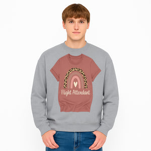 Flight Attendant Graphic Tee with Rainbow and Leopard Print Design for Trendy Airline Professionals - Sweatshirt 1758254693858.jpg