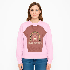 Flight Attendant Graphic Tee with Rainbow and Leopard Print Design for Trendy Airline Professionals - Sweatshirt 1758254694009.jpg